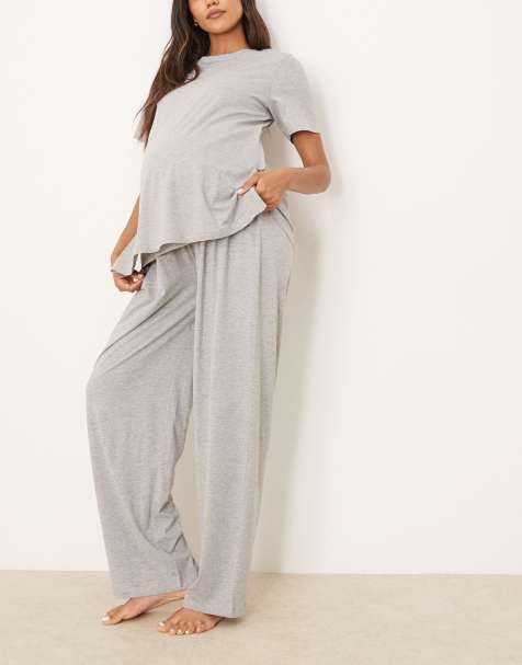 ASOS DESIGN Maternity – Mix and Match – Pyjamahose aus Baumwolle in meliertem Grau - view 1