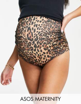 ASOS DESIGN ASOS DESIGN Maternity mix and match ruched high waist bikini bottom in leopard print-Multi
