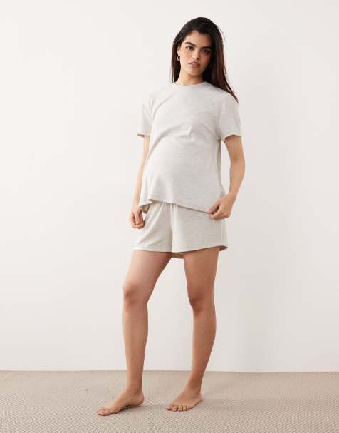 ASOS DESIGN Maternity - Mix en match - Geribbelde pyjama in lichtbeige - view 1