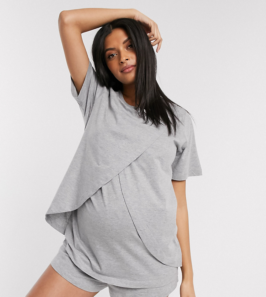 ASOS DESIGN Maternity - Mix en match - Jersey borstvoedings pyjama T-shirt met overslag-Grijs