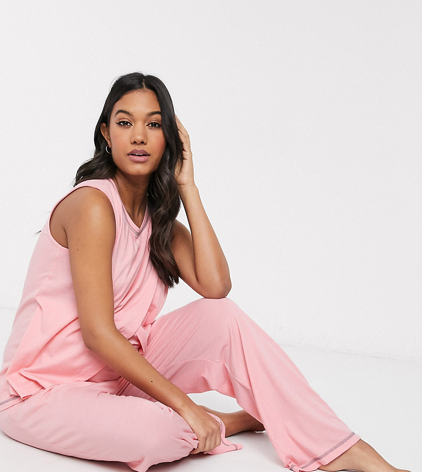 ASOS DESIGN Maternity - Mix en match jersey pyjamahemdje voor borstvoeding met overlocknaad-Roze