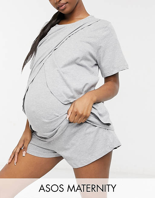 ASOS DESIGN Maternity - Mix en match - Jersey pyjamashort in gemêleerd grijs