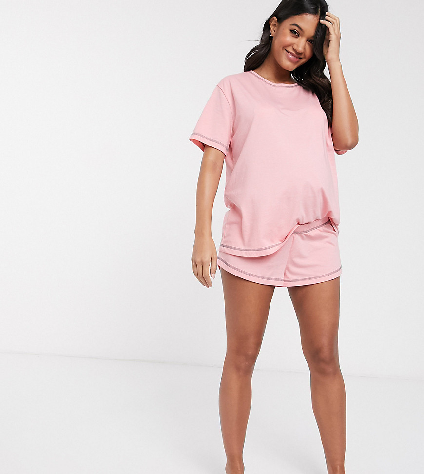 ASOS DESIGN Maternity - Mix en match - Jersey pyjamashort met overlocknaden-Roze
