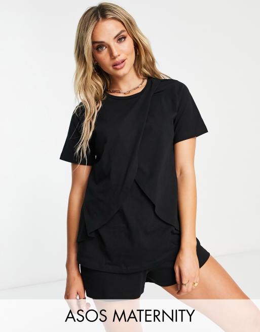 ASOS DESIGN Maternity - Mix en match - Jersey pyjamatop met borstvoedingsfunctie in zwart