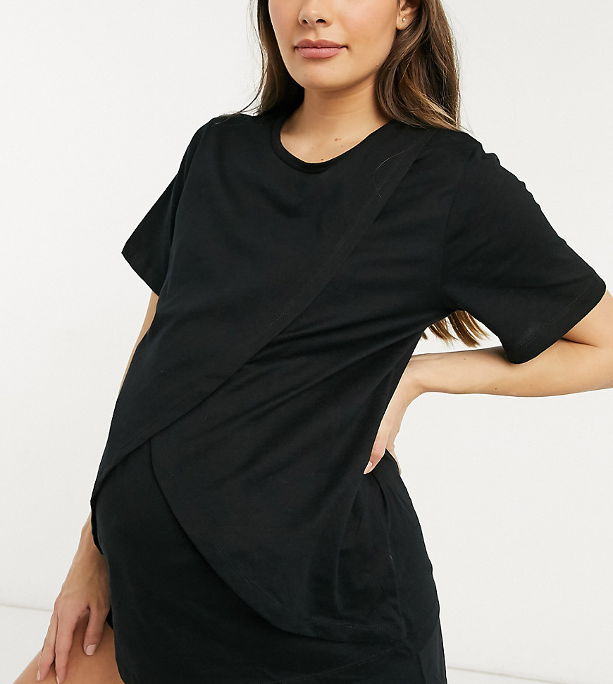 ASOS DESIGN Maternity - Mix en match - Jersey pyjamatop met borstvoedingsfunctie in zwart
