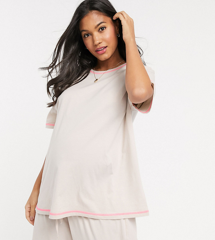 ASOS DESIGN Maternity - Mix en match jersey T-shirt met neon overlocksteek-Beige