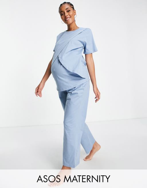 ASOS DESIGN Maternity - Mix en match - Katoenen pyjamabroek in blauw - KHAKI