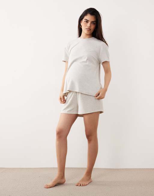 ASOS DESIGN Maternity - Mix en match - Oversized geribbeld pyjama T-shirt met zijsplit in lichtbeige, 2 van 4