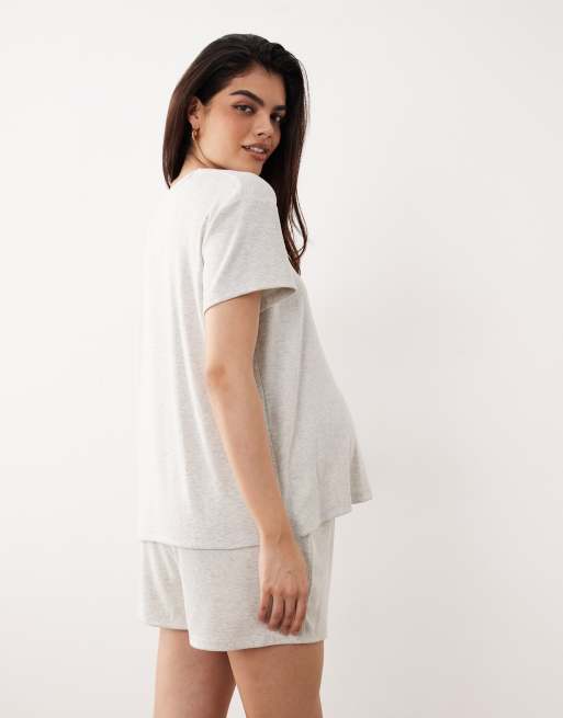 ASOS DESIGN Maternity - Mix en match - Oversized geribbeld pyjama T-shirt met zijsplit in lichtbeige, 4 van 4
