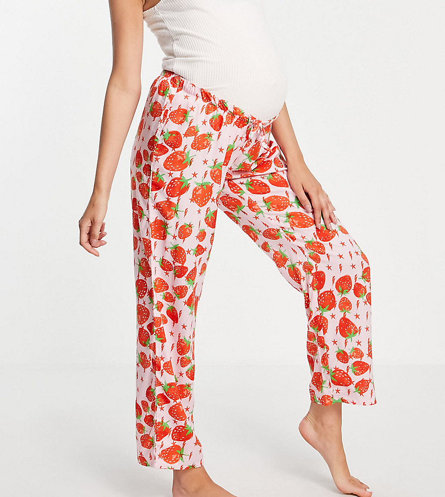 ASOS DESIGN Maternity - Mix en match - Pyjamabroek van modal met bliksemschichten en aardbeien in roze