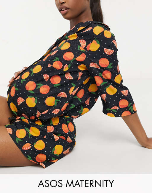 ASOS DESIGN Maternity mix & match 100% modal orange print set, 2 of 3