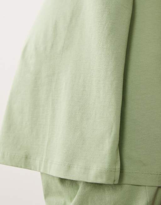 ASOS DESIGN Maternity Mix & Match cotton nursing pyjama oversized tee with side splits in pistachio green, 3 of 4