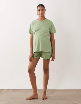 Asos Maternity Asos Design Maternity Mix & Match Cotton Pajama Flippy Shorts In Green