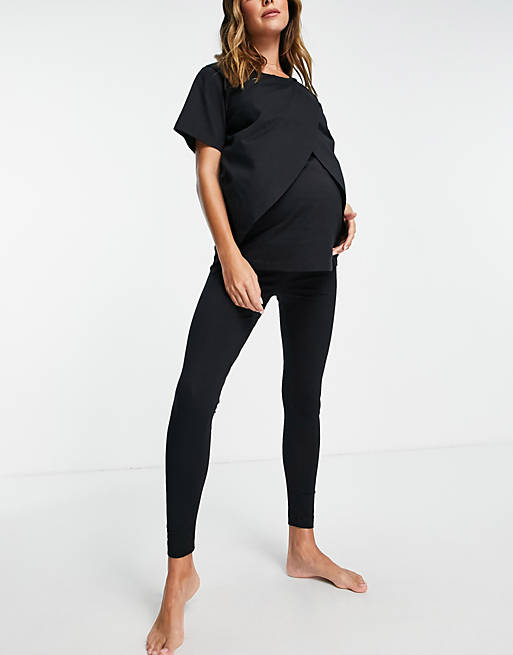 ASOS DESIGN Maternity mix & match cotton pajama legging in black - BLACK