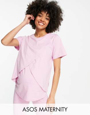 ASOS Maternity - Nursing ASOS DESIGN Maternity mix & match cotton pajama nursing tee in pink - PINK