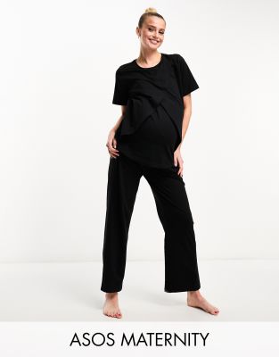 ASOS DESIGN Maternity mix 
match cotton pajama pants in black