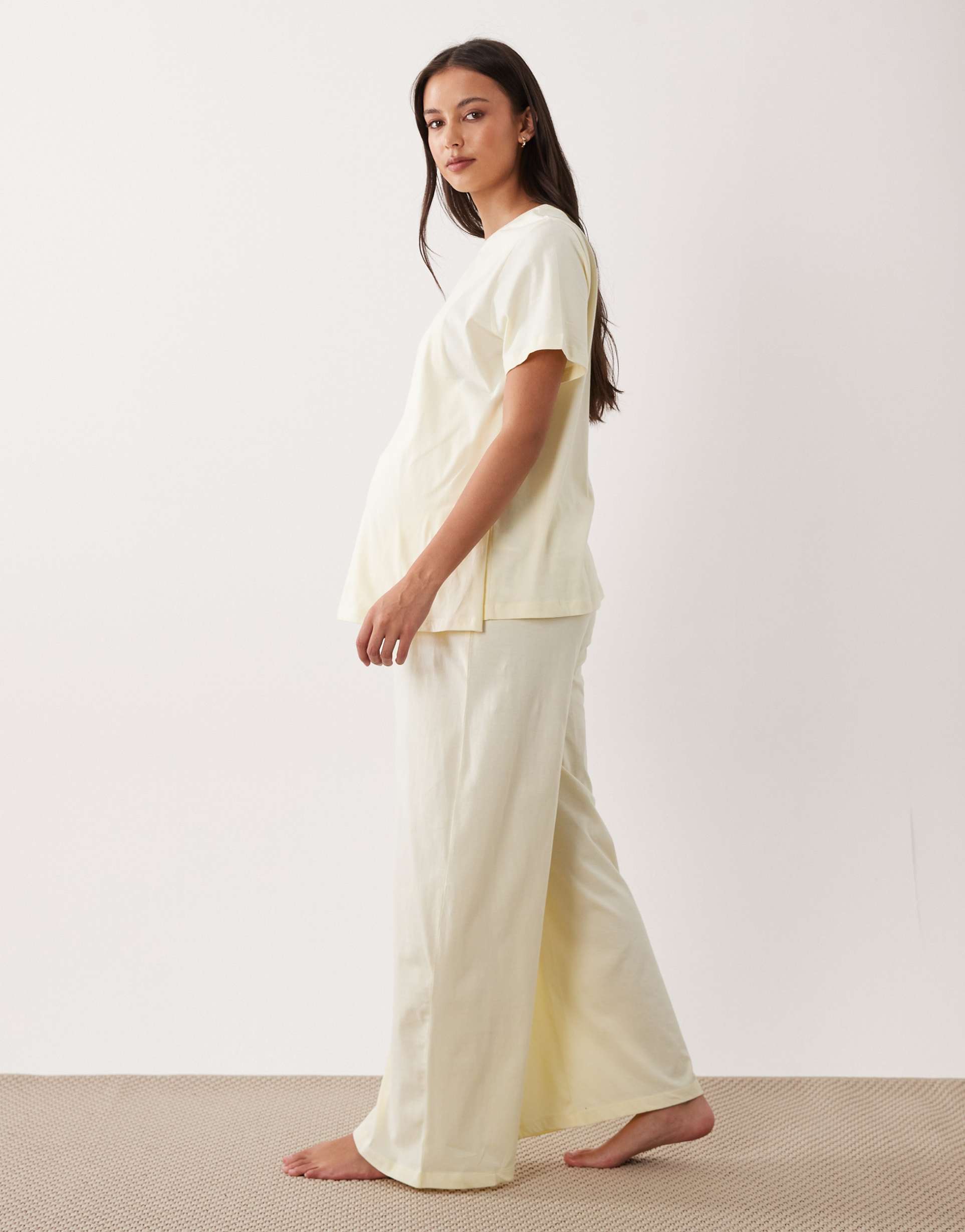 asos design maternity mix & match cotton pajama pants in buttermilk