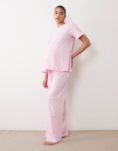 ASOS DESIGN Maternity mix & match cotton pajama pants in candy pink - view 1