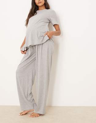 ASOS DESIGN Maternity mix & match cotton pajama pants in gray heather-Black