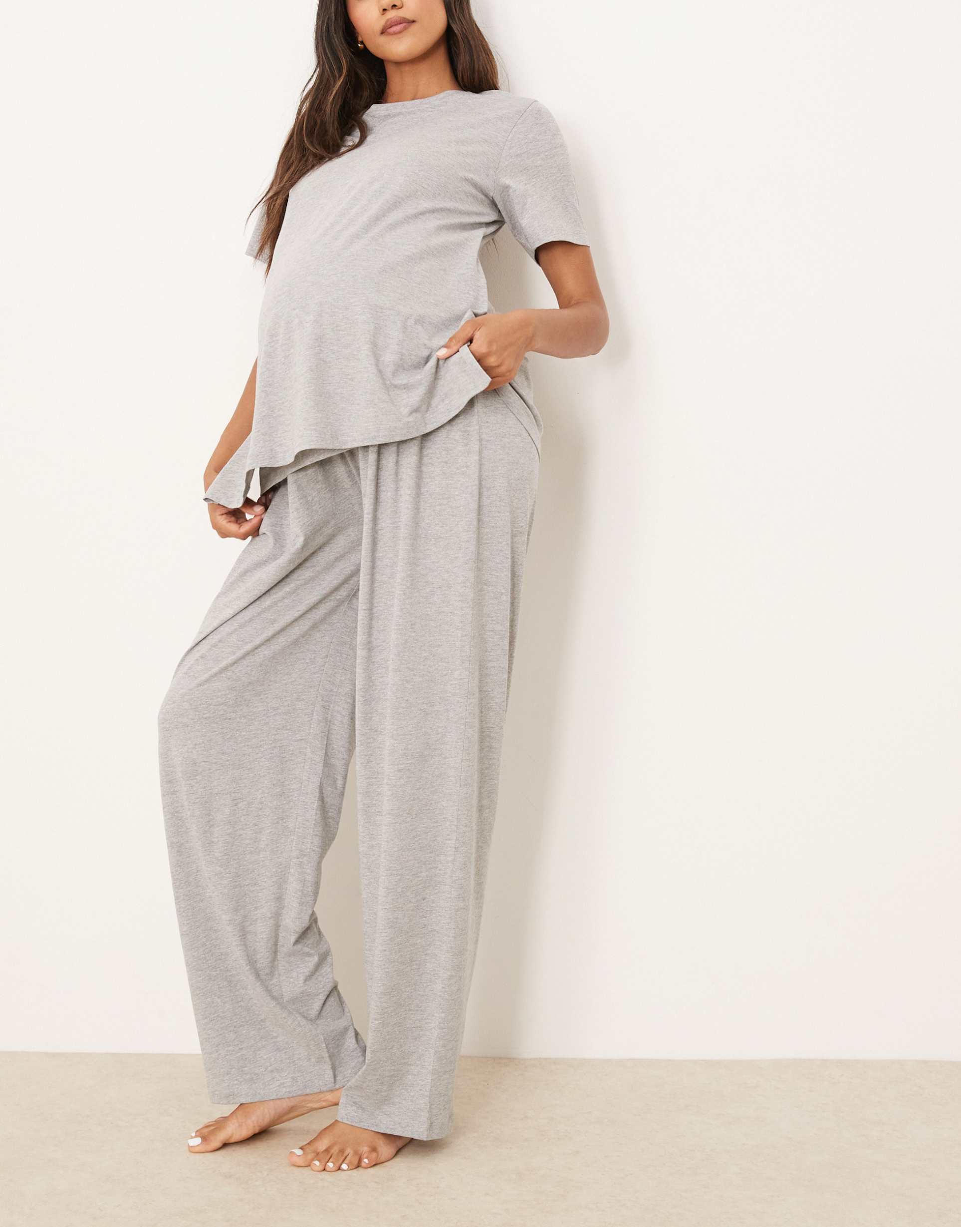 asos design maternity mix & match cotton pajama pants in gray heather