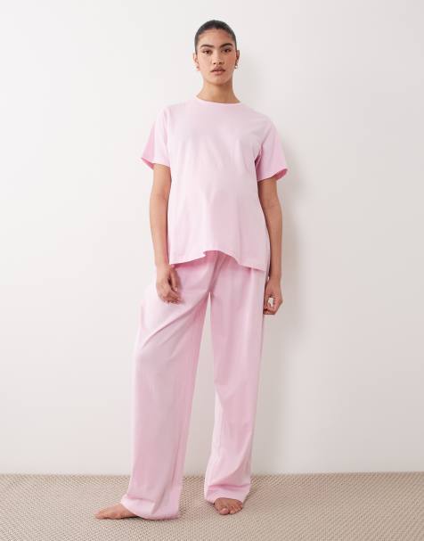 ASOS DESIGN Maternity mix & match cotton pajama set in candy pink - view 1
