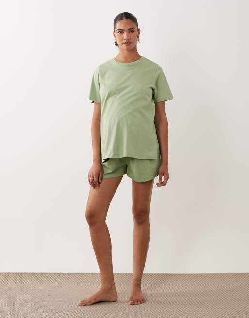 ASOS DESIGN Maternity mix & match cotton pyjama in pistachio, 2 of 3
