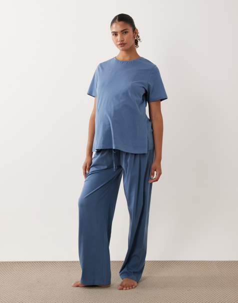 ASOS DESIGN Maternity mix & match cotton pyjama in denim blue - view 1