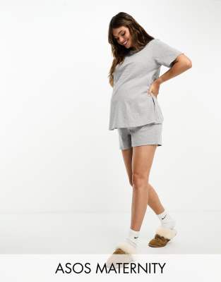 ASOS DESIGN Maternity mix & match cotton pyjama short in grey marl