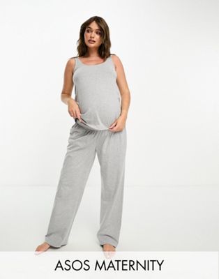 ASOS DESIGN Maternity mix & match cotton pyjama trouser in grey marl