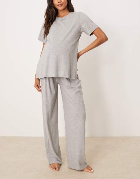 ASOS DESIGN Maternity mix & match cotton pyjamas in grey - view 1