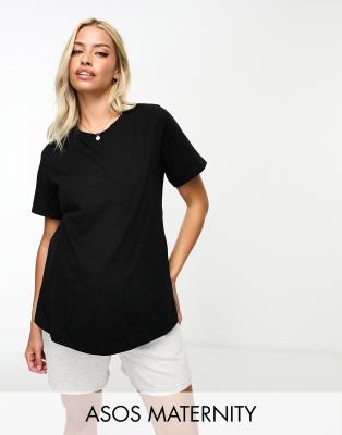 ASOS DESIGN Maternity - Mix & Match - Exclusive - Pyjamashirt aus Baumwolle in Schwarz mit Stillfunktion