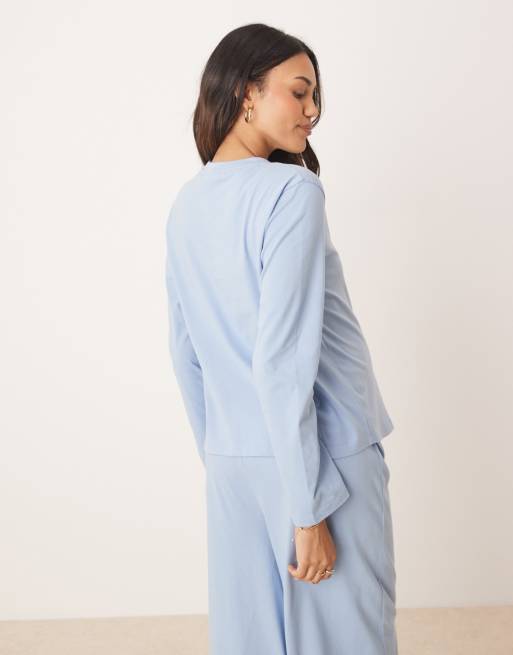 ASOS DESIGN Maternity mix & match Henley pajama top in blue, 3 of 4