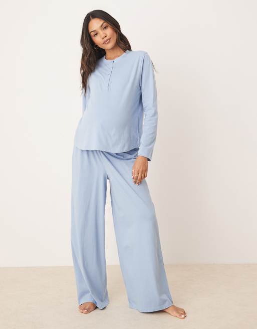 ASOS DESIGN Maternity mix & match Henley pajama top in blue, 4 of 4