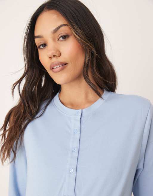 ASOS DESIGN Maternity Mix & Match henley pyjama top in blue, 2 of 4