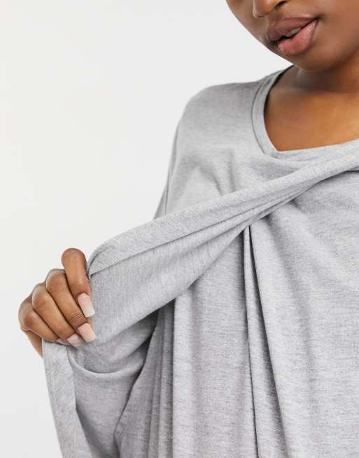 ASOS DESIGN Maternity mix & match jersey pajama nursing tee in gray heather, 3 of 4