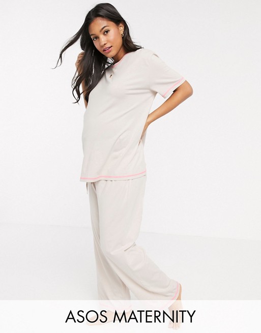 ASOS DESIGN Maternity mix & match jersey trouser with neon overlock