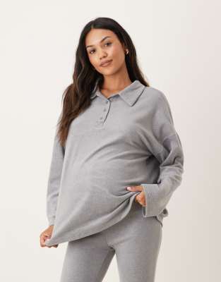 ASOS Maternity ASOS DESIGN Maternity mix & match lightweight fleece collared sweater in light grey