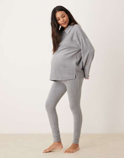 ASOS DESIGN Maternity mix & match lightweight fleece loungewear in light grey - view 1