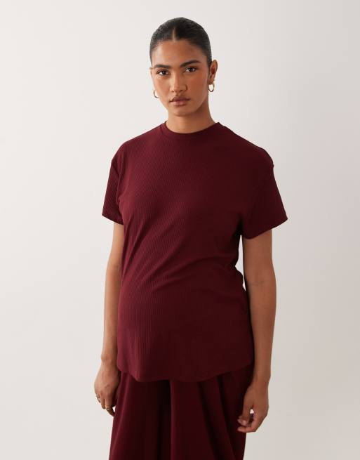 ASOS DESIGN Maternity – Mixa och matcha – Fikonfärgad, mysig pyjamas med ribbad textur, 2 av 3