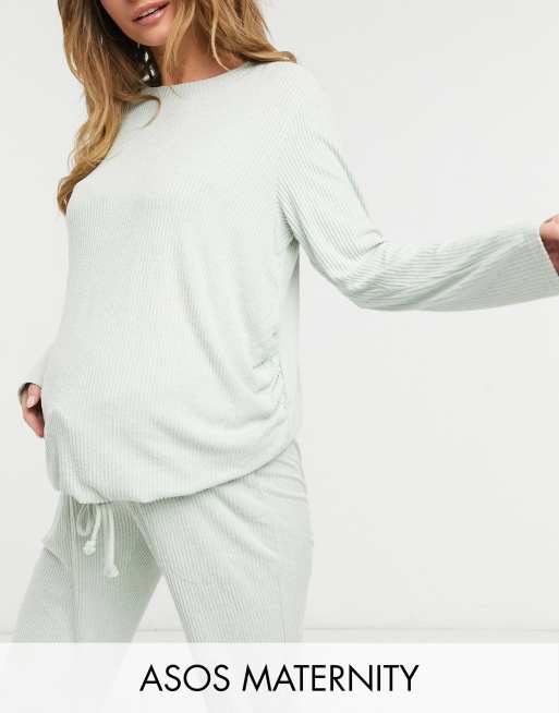 ASOS DESIGN Maternity mix & match cotton pajama pants in sage