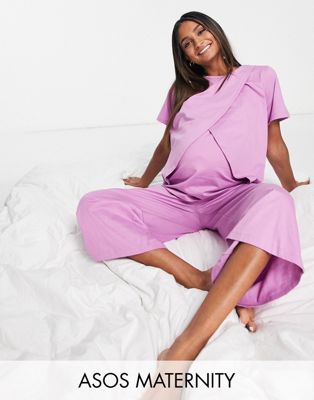 ASOS DESIGN Maternity mix & match cotton culotte in lilac  - PURPLE