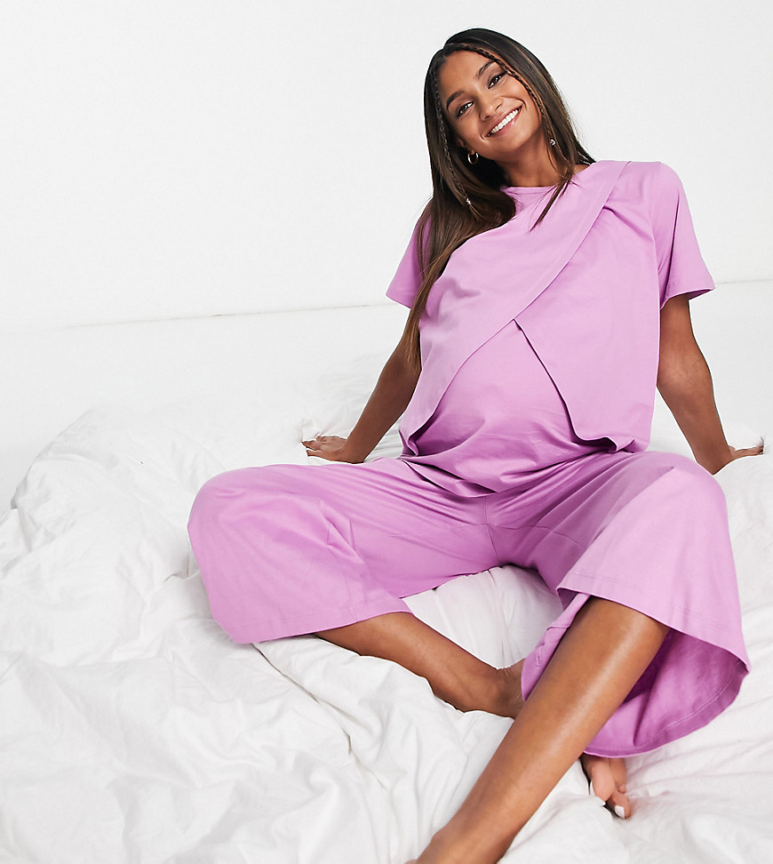 ASOS DESIGN Maternity mix & match organic cotton culotte in lilac-Purple