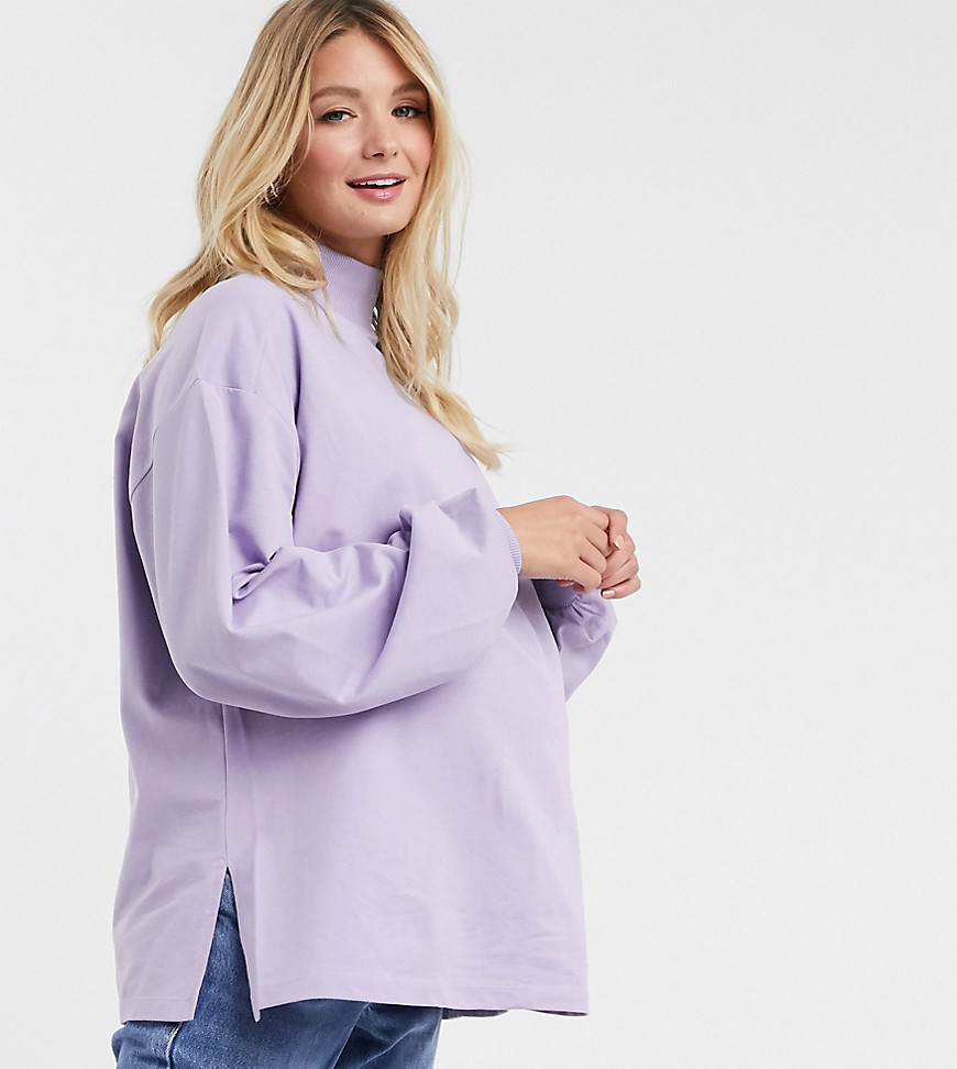 ASOS DESIGN Maternity mix & match oversized lightweight sweat with high neck and seam detail in lilac matching set-Gray