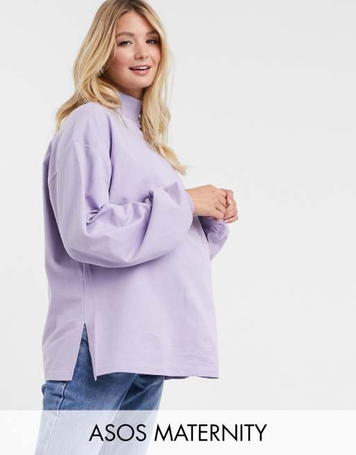 ASOS DESIGN Maternity mix match oversized lightweight sweatshirt set with turtle neck and seam detail in lilac