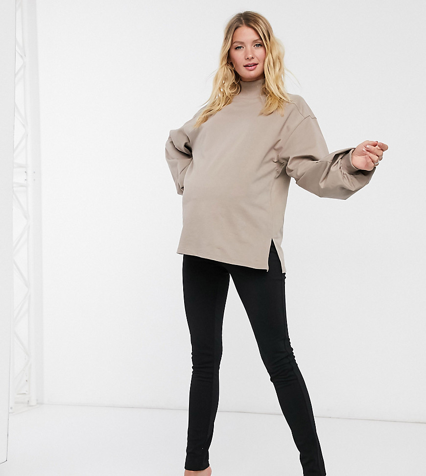 ASOS DESIGN Maternity mix & match oversized lightweight sweatshirt set with turtle neck and seam detail in mushroom-Neutral