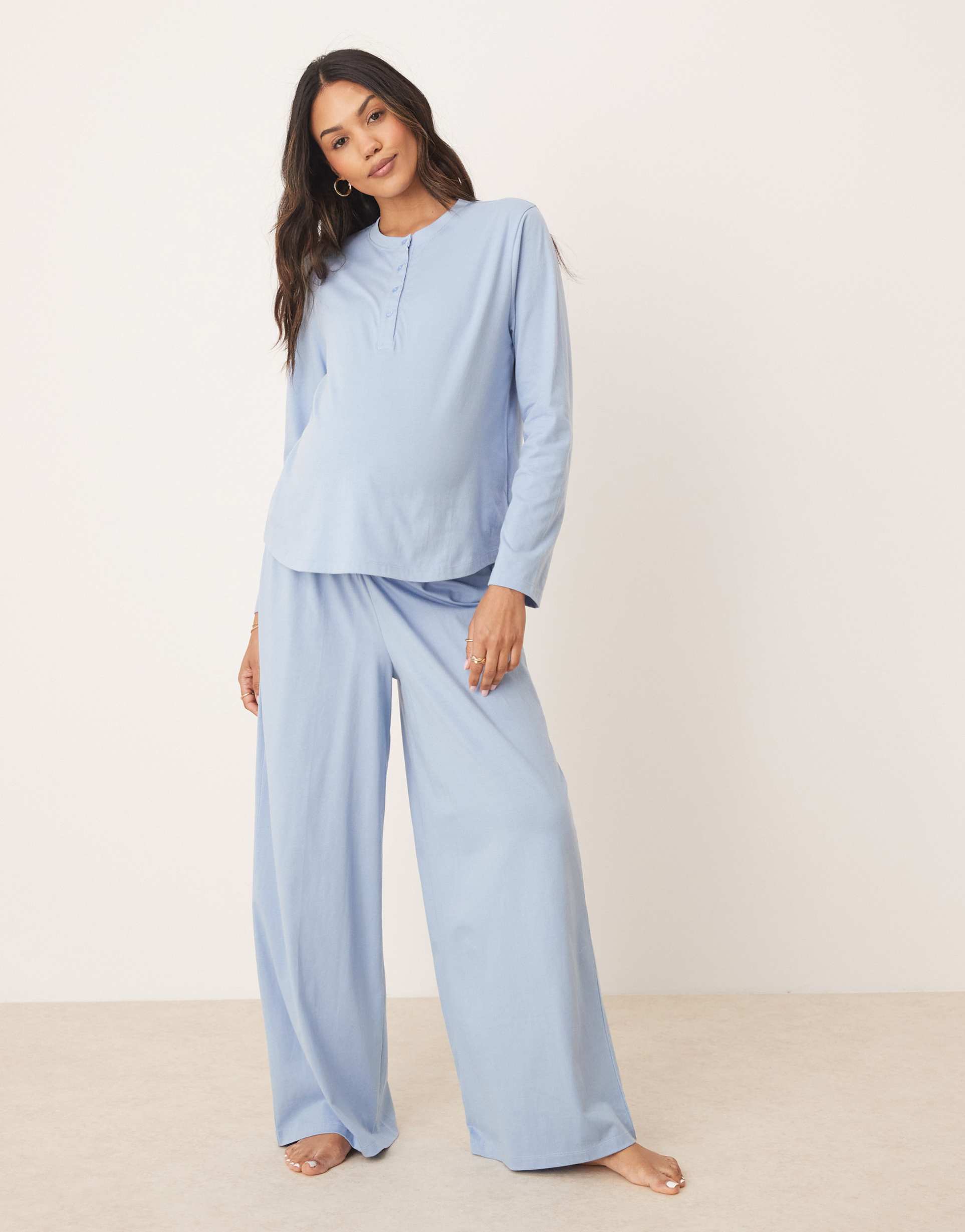 asos design maternity mix & match pajama pants in blue