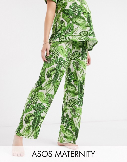 ASOS DESIGN Maternity mix & match palm print pyjama trouser in green
