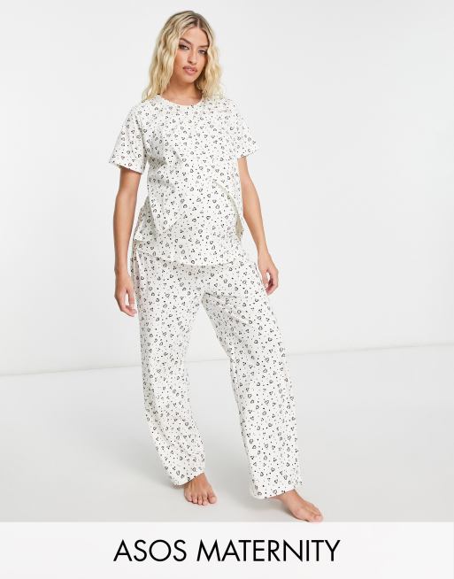 ASOS DESIGN Maternity - Mix & Match - Ensemble de pyjama à petits cœurs - Crème, 2 de 5