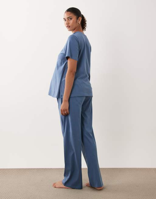 ASOS DESIGN Maternity - Mix & Match - Pantalon de pyjama en coton - Bleu denim, 4 de 5