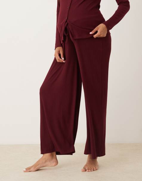 ASOS DESIGN Maternity - Mix & Match - Pantaloni da casa con fondo ampio bordeaux a coste - view 1